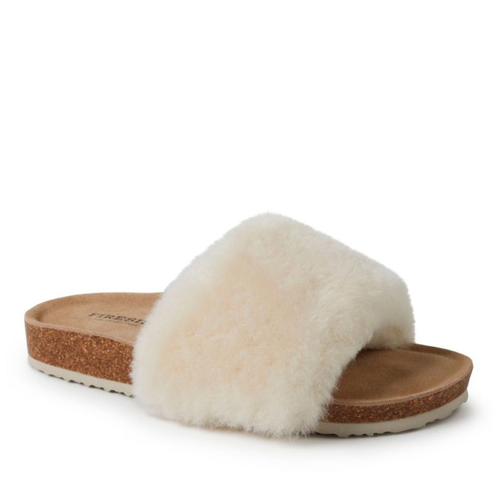 Fireside by Dearfoams Women's Canberra Shearling Band Footbed Slide Slippers